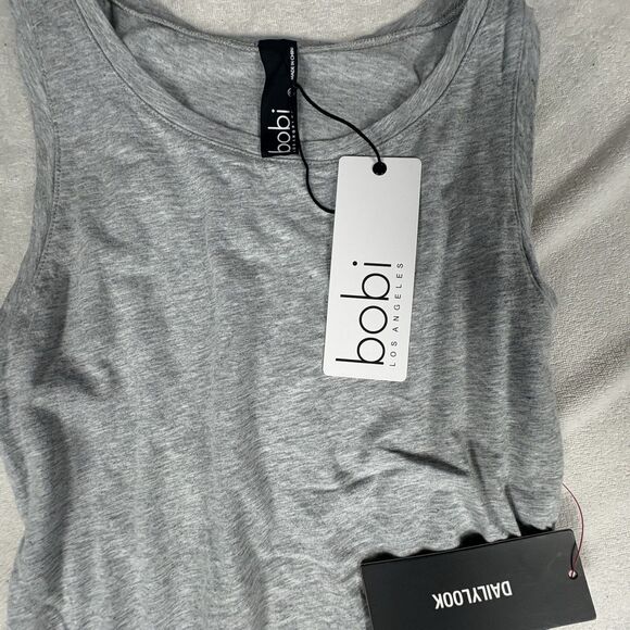 NWT bobi x Revolve Shirred Tank Dress Heather Gray Bodycon Ruched Mini Small - Picture 4 of 6